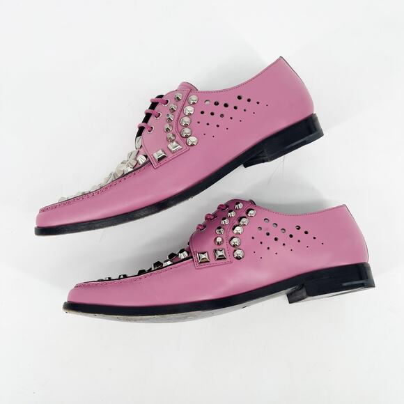 Prada Pink Studded Leather Oxford Lace Up Shoes with Silver Hardware IT 36 - Picture 5 of 13